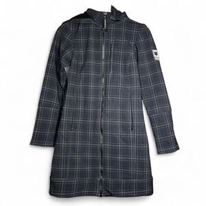 Noel Asmar Equestrian All Weather Rider Jacket in Charcoal Plaid Removable Hood